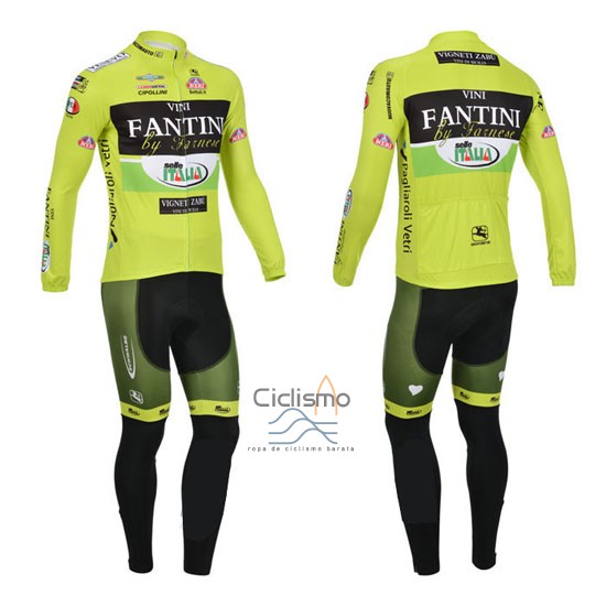 Vini Fantini Ropa Ciclismo Culotte Largo 2013 Hombre Mangas Largas Verde y Negro